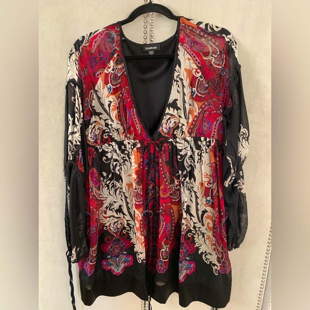 bebe Boho Silk Minidress/Tunic Size M